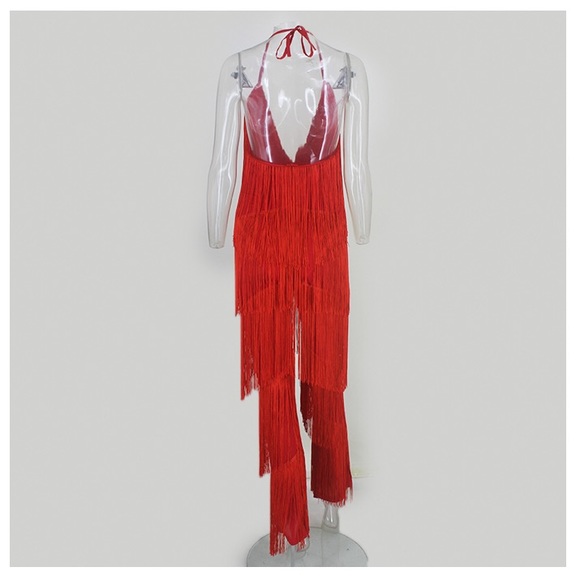 NEW! Red Fringe Jumpsuit - Picture 4 of 7
